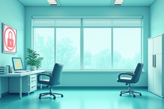 Behavioral health clinic office with padlock icon data breach concept
