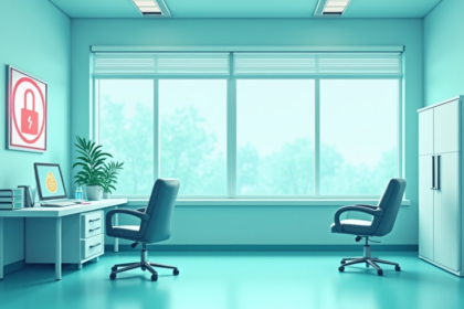 Behavioral health clinic office with padlock icon data breach concept