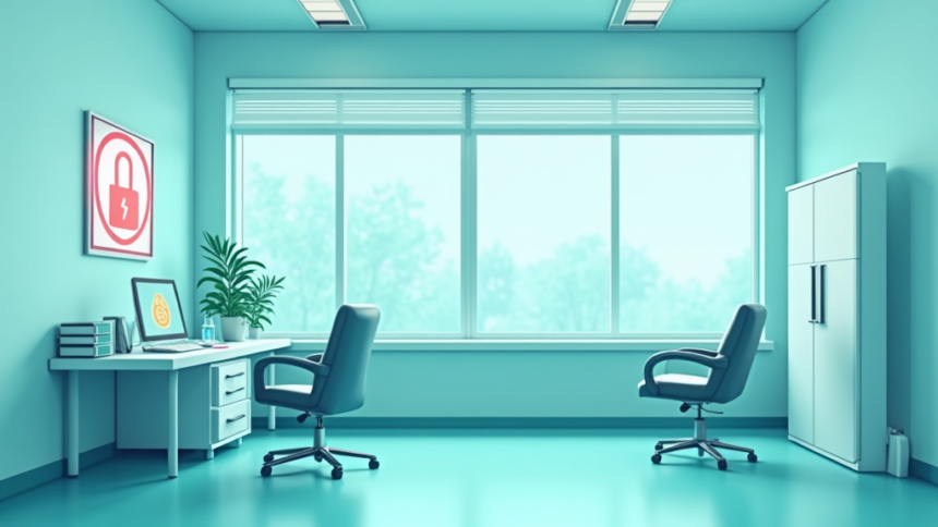 Behavioral health clinic office with padlock icon data breach concept