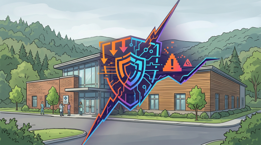 Rural health clinic with cyber attack warning