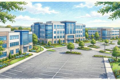 Modern medical office park campus with multiple clinical buildings