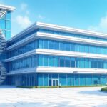 Modern genomics research building with double helix glass panels