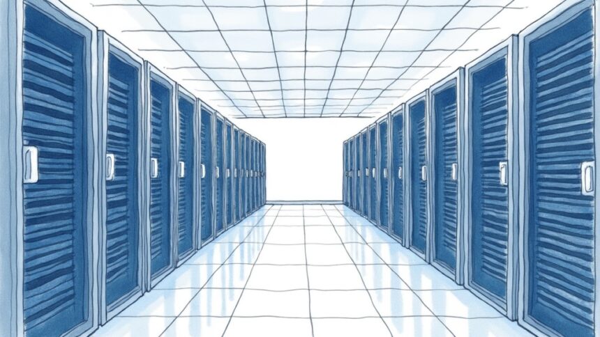 Clean data center aisle with plain server racks