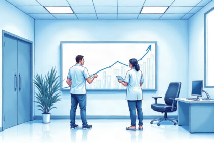 Hospital IT operations center with analysts near a whiteboard