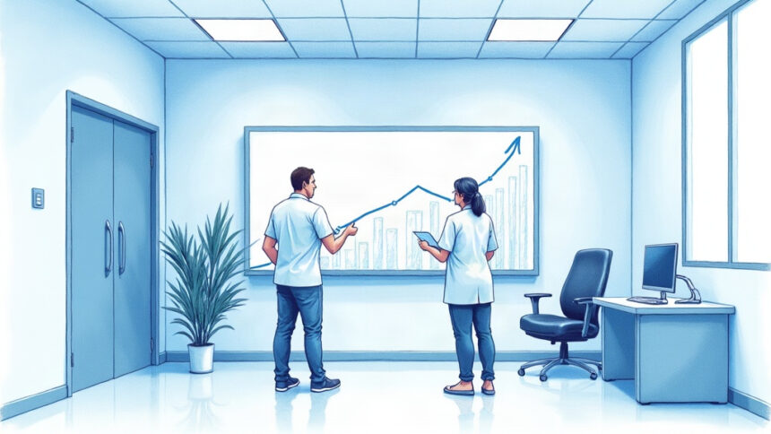 Hospital IT operations center with analysts near a whiteboard