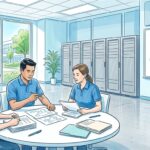 Security analysts reviewing ransomware advisory documents in a hospital IT operations center