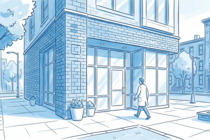 Community health clinic building exterior in a Boston neighborhood
