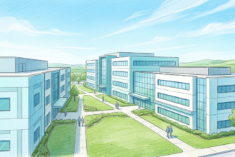Corporate medical campus with three connected office buildings