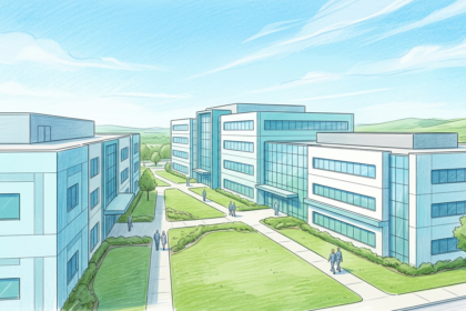 Corporate medical campus with three connected office buildings