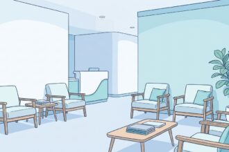 Bright modern mental health support center waiting area