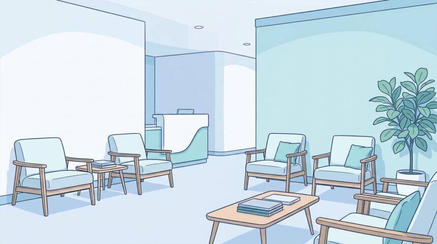 Bright modern mental health support center waiting area