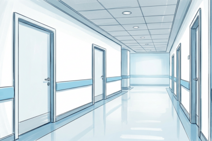 Clean bright cardiology clinic hallway