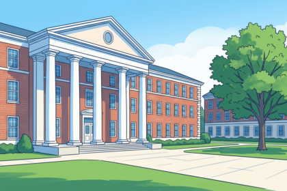 University dental school building on a bright campus quad