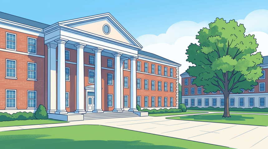 University dental school building on a bright campus quad