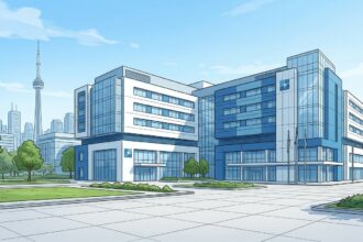 Modern pediatric hospital building in Toronto