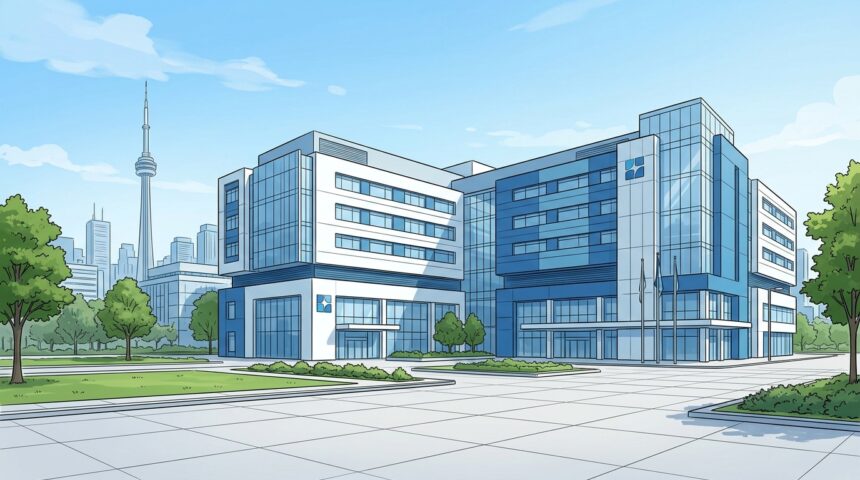 Modern pediatric hospital building in Toronto