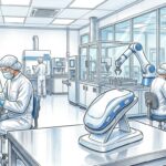 Cleanroom lab with a sleek white medical device for cancer therapy
