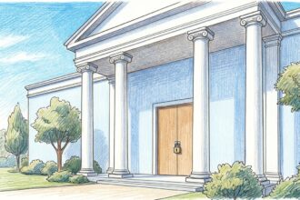 Classical medical association headquarters with a padlock on the door