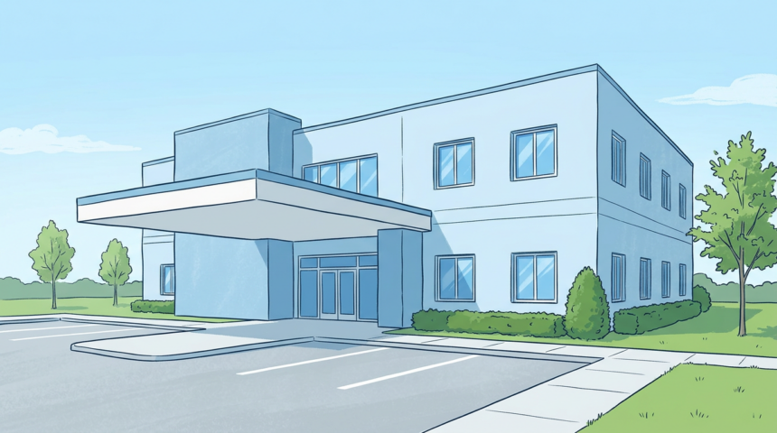 Orthopedic clinic building with canopy