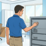 Hospital IT room with network appliance rack