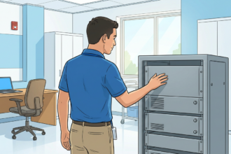 Hospital IT room with network appliance rack