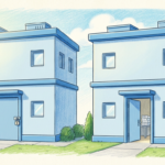 Twin medical office buildings, one padlocked and one open with files