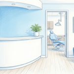Hand-drawn illustration of a modern dental practice reception room