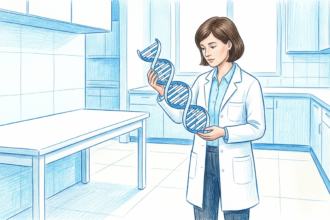 Hand-drawn illustration of a genetic testing laboratory