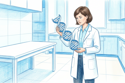Hand-drawn illustration of a genetic testing laboratory