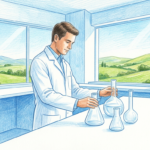 Hand-drawn illustration of a clinical trial laboratory
