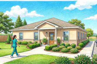 A hand-drawn illustration of a Texas home health office where a July intrusion exposed patient data.