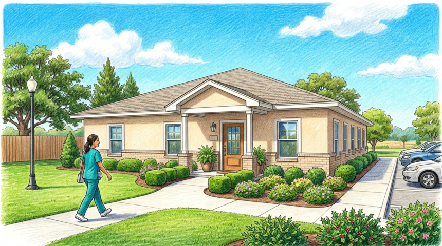 A hand-drawn illustration of a Texas home health office where a July intrusion exposed patient data.