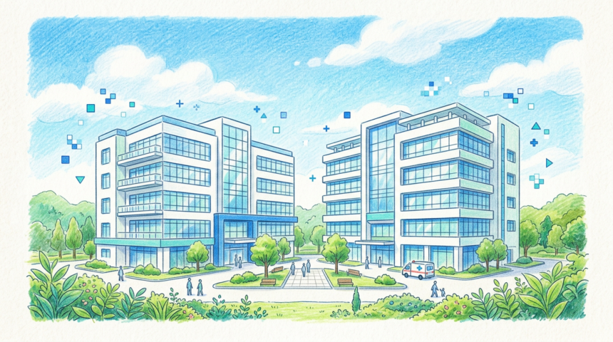 A hand-drawn illustration of two health systems that settled website tracking lawsuits.