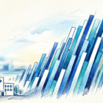 A hand-drawn illustration of rising data bars behind a hospital, marking a surge in ransomware data theft.